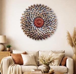 Metal Boho Sunflower Wall Art Circular Handmade Decorative Piece Multi Color Antique Finish Large 33-40 Inch Home Decoration - Product Image 6