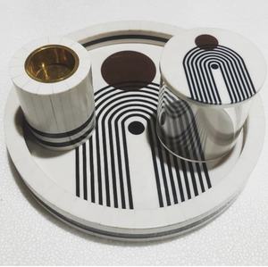 Eid Special Round Black Bone And Wooden <b>Tray</b> Floral Design Serving <b>Trays</b> <b>Decorative</b> <b>Tray</b> Best Quality Designed By Lametierartz - Product Image 2