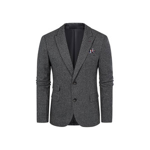 Blazer en laine mélangée bordeaux pour homme, simple boutonnage, col cranté, style britannique, coupe classique, tissu tissé - Product Image 2