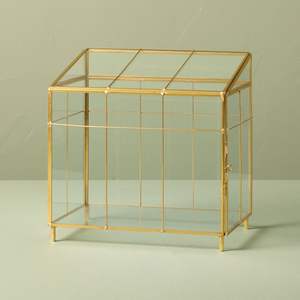 Boîte à bijoux vintage en verre transparent et laiton avec cadre en laiton et 4 tiroirs coulissants. - Product Image 5