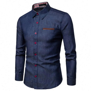 Men's Black Long Sleeve <b>Dress</b> Shirt With Plaid Cuffs And Pocket Detail Smart Casual Turn-down Collar Full Sleeve Cotton shirt - Product Image 1