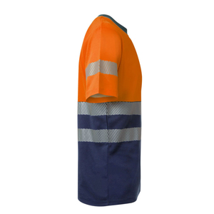 Men's <b>Orange</b> Navy Reflective Work T-Shirt Short Sleeve Round Neck Breathable Polyester Safety Apparel High Visibility Stripes - Product Image 2