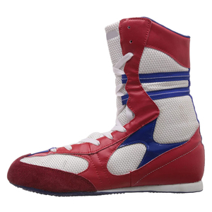 Chaussures de boxe bleues à tige haute, à fermeture auto-agrippante, en cuir respirant, pour adultes, équipement d'entraînement d'arts martiaux, unisexe, personnalisable - Product Image 1