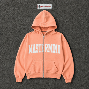 Sweat à capuche zippé oversize rose pêche personnalisé pour homme, streetwear, imprimé graphique blanc, épaules tombantes, fermeture éclair intégrale, décontracté - Product Image 5