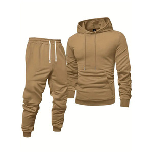 FOROLY Survêtement à capuche mi-manches en polaire de couleur unie pour homme, mélange polyester/coton, taille élastique, décontracté, coupe classique, été - Product Image 1