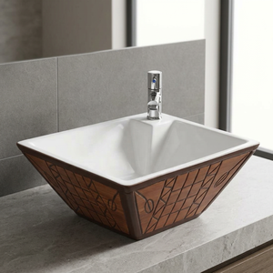 Lavabo de Cerámica Negro de Lujo con Acabado Electrochapado, Lavabo de Baño Moderno con Diseño Artístico Impreso - Product Image 2