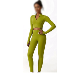 Trendy Plus Size Reversible 3-Piece Yoga Activewear <b>Set</b> Women Crop Top Long <b>Gym</b> Fitness Outfit Breathable Elastic Waist - Product Image 4