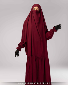 Modesto de talla grande de una pieza para Jilbab para mujeres musulmanas mangas de volantes de Color sólido de moda tela de poliéster transpirable para - Product Image 6