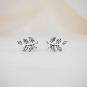 Lab Grown Diamond Leaf Branch Stud <b>Earrings</b> 14K Solid Gold Engagement Wedding Unique Designer Nature Inspired Fine Jewelry - Product Image 3