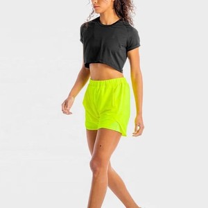 Shorts de sport tendance pour femmes 2026, jaune fluo, taille mi-haute élastique avec poches, séchage rapide, tricoté, coupe régulière, OEM - Product Image 5
