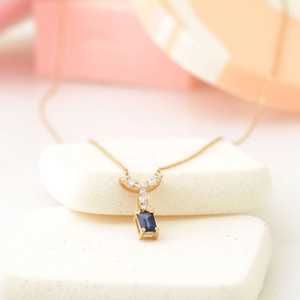 Dainty Baguette <b>Blue</b> <b>Sapphire</b> Pendant Minimalist 925 Sterling Silver 14K Gold Plated Elegant Fine Jewelry - Product Image 3