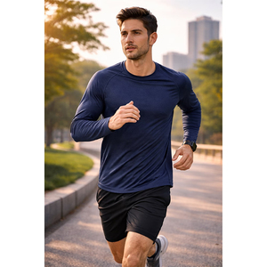 Adult Men's Raglan Long Sleeve T-<b>Shirt</b> Quick Dry Solid Knitted O Neck Casual Sportwear Regular Fit Athletic <b>Shirt</b> <b>100</b>% <b>Polyester</b> - Product Image 3