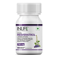 Capsules de Resvératrol en Marque Blanche Certifiées GMP Complément Alimentaire à Base de Plantes Sans Gluten Marque INLIFE 60 Capsules par Flacon