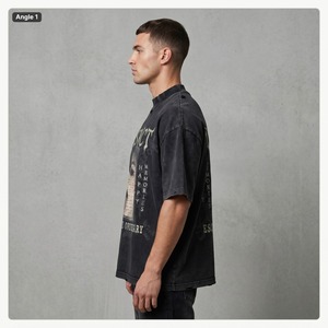 เสื้อยืดผู้ชายทรงครอป คอโอ แขนสั้น ผ้าหนา 300 กรัม ระบายอากาศได้ดี พิมพ์ลาย DTG แบบกำหนดเอง ลายกราฟิกสไตล์ Acid Wash พร้อมหมุดตกแต่ง - Product Image 3
