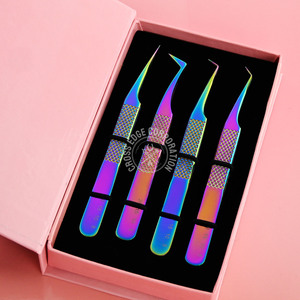 Pinzas de punta de fibra de acero inoxidable hechas en Japón 45, pinzas de volumen antideslizantes, aplicador de pestañas, pinzas de punta de diamante, extensión de pestañas - Product Image 1