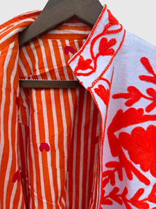 Veste à col mandarin brodée à la main avec des motifs floraux, manches longues, en coton, taille plus, vêtements de printemps pour femmes, style Prairie Chic - Product Image 4