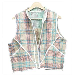 Chaleco Blazer Tradicional de Tweed a Cuadros con Cuello Mandarín y Ribete en Contraste, Chaqueta de Primavera para Mujer - Product Image 2