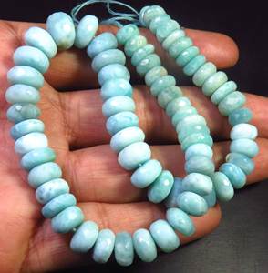 ลูกปัดพลอยลาริมาร์ทรงรอนเดลล์สีน้ำเงินธรรมชาติสวยงาม ขนาด 7-11 มม. ความยาว 12 นิ้ว แบบเจียระไนเหลี่ยม จาก Gems Valley - Product Image 1