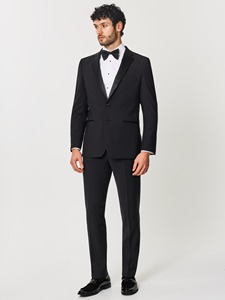 Costume de smoking noir pour homme en laine, style britannique, simple boutonnage, col cranté, tenue de cérémonie - Product Image 1