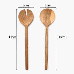 Ensemble de service à salade en bois naturel de conception coréenne fait à la main REHMAN CRAFT Cuillère et fourchette à long manche rustiques Écologiques pour la salle à manger - Product Image 6