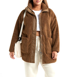 Chaquetas de lona con cremallera y cuello alto unisex al por mayor, forro polar Sherpa, ajuste clásico, bolsillos frontales, transpirables, de peso pesado, para invierno. - Product Image 3