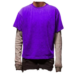 T-shirt Homme Oversize à Manches Courtes, Manches Contrastantes, Tricoté 100% Coton, Col Rond, Style Urbain, Couleur Unie, Respirant - Product Image 6