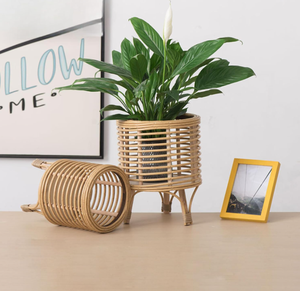 Vietnam Manufacturer Retro Style Rattan Floor Storage <b>Pots</b> Handles Handwoven Eco-Friendly - Product Image 2