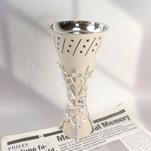 Stunning Tall Incense <b>Burner</b> Set Featuring Cutwork Tops And Intricate <b>Silver</b> Branch Stands In Two Chic Neutral Colors For Decor - Product Image 2