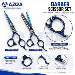 Ensemble de ciseaux de coiffure bleus en acier inoxydable avec ciseaux de coupe et d'éclaircissement, motif décoratif et vis réglable - Product Image 5