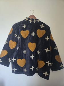 Veste en velours bleu marine pour femmes, avec fermeture éclair, col montant, manches longues, motif cœur, manteau en polaire, veste à manches longues pour femmes, motif cœur - Product Image 2