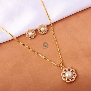Gold Plated Neysa Pearl CZ Designer Pendant Set for Bridal and Festival - Product Image 3