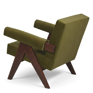 Fauteuil en velours vert olive de style Mid-Century Modern, avec pieds en bois massif en forme de V, écologique, pour chambre à coucher, appartement, design rétro de luxe, accent design. - Product Image 4