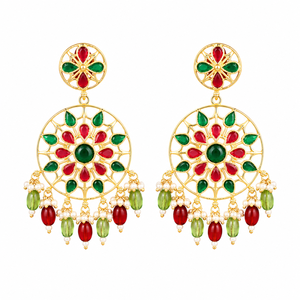 Antique <b>Gold</b> Plated Brass Indian Kundan Meenakari Ethnic Women's Drop <b>Earrings</b> for Party Wholesale Bulk Supplier - Product Image 1
