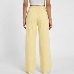 <b>Womens</b> Soft Yellow Wide Leg Sweatpants Mid Waist Drawstring Loose Fit <b>Lounge</b> <b>Trousers</b> Casual Comfortable Streetwear - Product Image 5