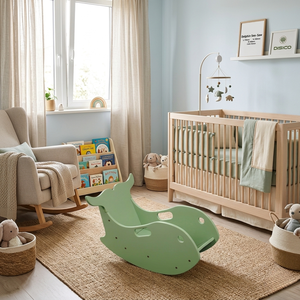 Chaise à bascule pour enfants en pin américain, chaise de jeu en bois en forme de dauphin, chaise pour espace de jeu intérieur, chaise à bascule en bois colorée - Product Image 4