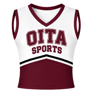 Haut d'uniforme de cheerleading marron sans manches, col en V, tenue de sport athlétique pour compétition de danse en équipe - Product Image 1