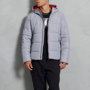 Best Selling Men's Canvas Puffer <b>Jacket</b> Zipper up Stand Collar Gray and White Color Winter Fashion Windproof Breathable - Product Image 1