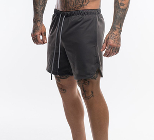 Shorts de musculation kaki pour hommes en gros – Shorts d'entraînement à séchage rapide, coupe ajustée, avec fentes latérales et cordon de serrage à motifs - Product Image 5
