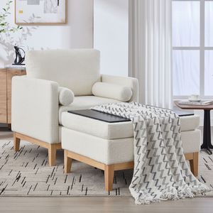 Fauteuil d'appoint en forme de L réversible de 35,4 pouces de large avec repose-pieds, pieds en bois naturel, base en bois rembourrée de qualité supérieure pour salon - Product Image 6