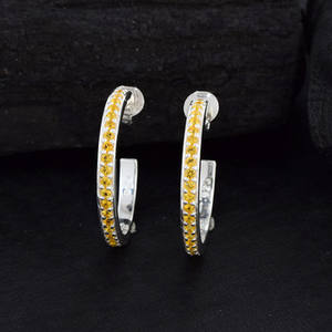 Pendientes de Plata de Ley 925 con Citrino Natural Amarillo, Diseño de Aro en J, Venta al Por Mayor - Product Image 2