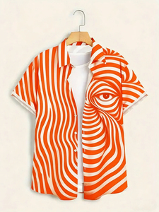 Chemise à manches courtes pour homme, style simple, imprimé HD yeux tourbillonnants colorés, grande taille, pour vacances à Hawaï, activités de plein air et tenues décontractées - Product Image 3