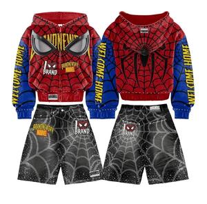 SPLENDID APPAREL Conjunto de Sudadera con Capucha y Pantalones Cortos para Hombre, Estampado de Spiderman, Ecológico, 100% Fibra de Bambú, Rojo, Azul, Negro, Manga Larga, Ropa Urbana - Product Image 1