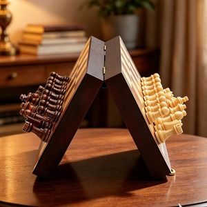 Tablero de ajedrez de madera con compartimentos de almacenamiento, ideal para regalar y con un diseño antiguo de madera para decoración del hogar. - Product Image 5