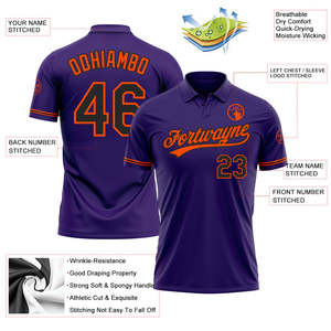 Polo de baseball violet personnalisé pour homme, manches courtes, sublimation du nom et du numéro de l'équipe 00, évacuation de l'humidité, coupe classique, toutes saisons - Product Image 4