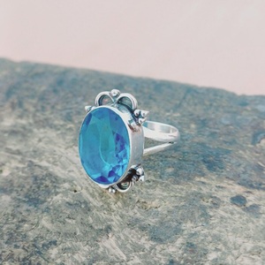Anillo de Topacio Azul Natural, Plata de Ley 925, Anillo de Piedras Preciosas Hecho a Mano, Joyería Minimalista de Moda para Mujer - Product Image 5