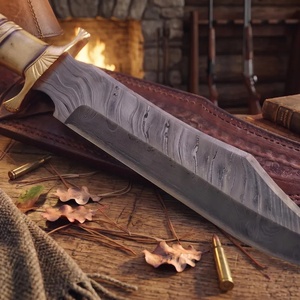 A&M ENTERPRISES Handmade Fixed Damascus Steel Drop Point Utility Bowie <b>Knife</b> Straight <b>Bone</b> <b>Handle</b> Leather Sheath <b>Knives</b> 3-Year - Product Image 1