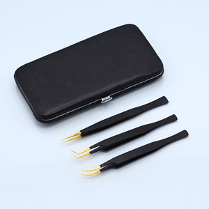Kit de Pinzas para Extensión de Pestañas al por Mayor de Marca Privada, Color Blanco, con Estuche Dorado, Zona Pakistán, Belleza, Acero Inoxidable - Product Image 1
