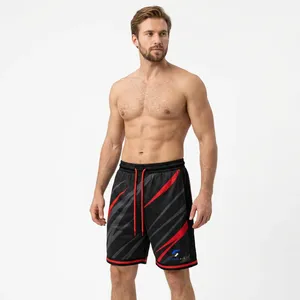 Custom Quick dry basketball shorts <b>Men's</b> sporty Bermuda shorts Black red striped shorts Drawstring athletic shorts - Product Image 2