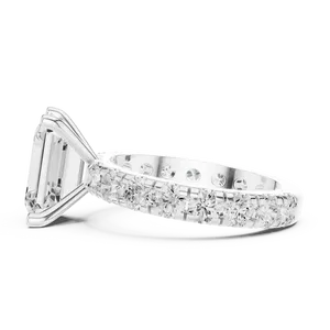 Anillo de Compromiso con Diamante Cultivado en Laboratorio, Corte Esmeralda, Oro Sólido de 18K, Certificado IGI, VVS E-F, Banda Eterna con Acentos Grandes - Product Image 6