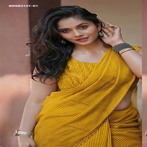 Fournisseur de la collection de saris en lin doux de qualité supérieure avec imprimé rayé et ensemble de chemisiers à imprimé cercle, exportateur de mode féminine d'Inde. - Product Image 1